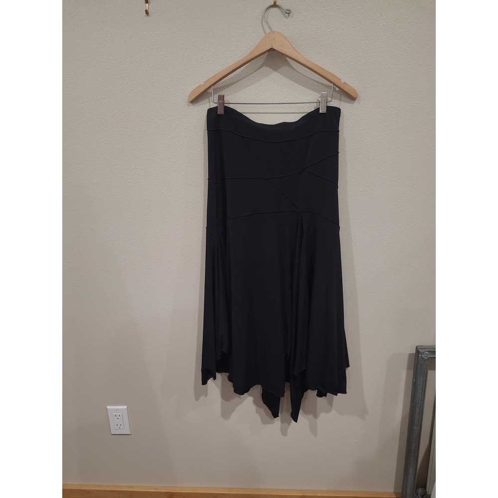 Max Studio Blk. Jersy Knit handkerchief hem flowy midi pull on skirt Women SZ Lg
